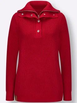 Pullover| Strickpullover mit Troyerkragen rot