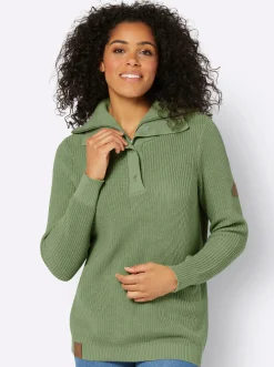 Pullover| Strickpullover mit Troyerkragen eucalyptus