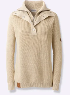 Pullover| Strickpullover mit Troyerkragen sand