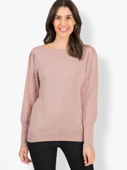 Pullover| Strickpullover mit U-Boot-Ausschnitt puder