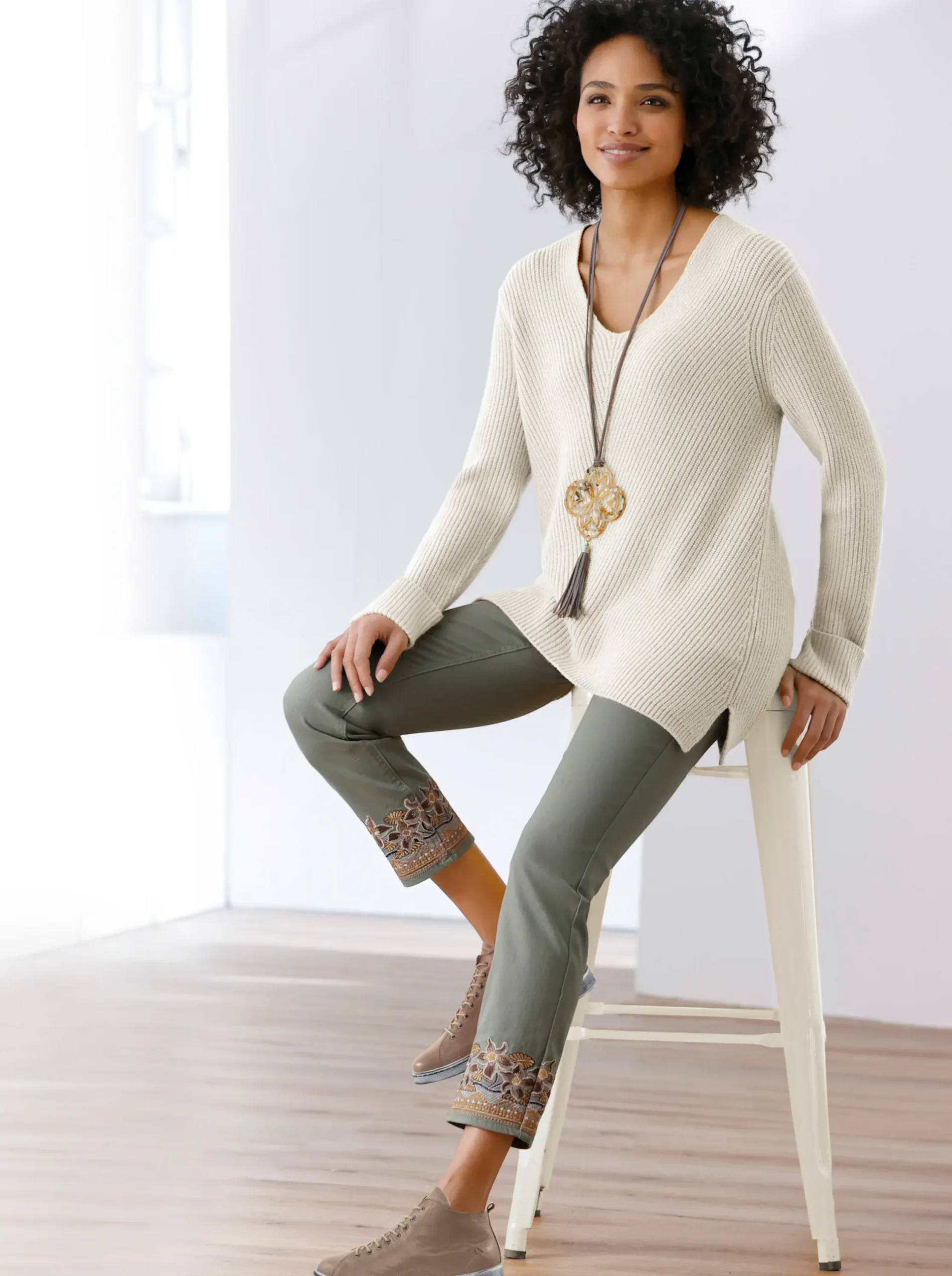 Basics|Pullover|heine Strickpullover mit V-Ausschnitt offwhite