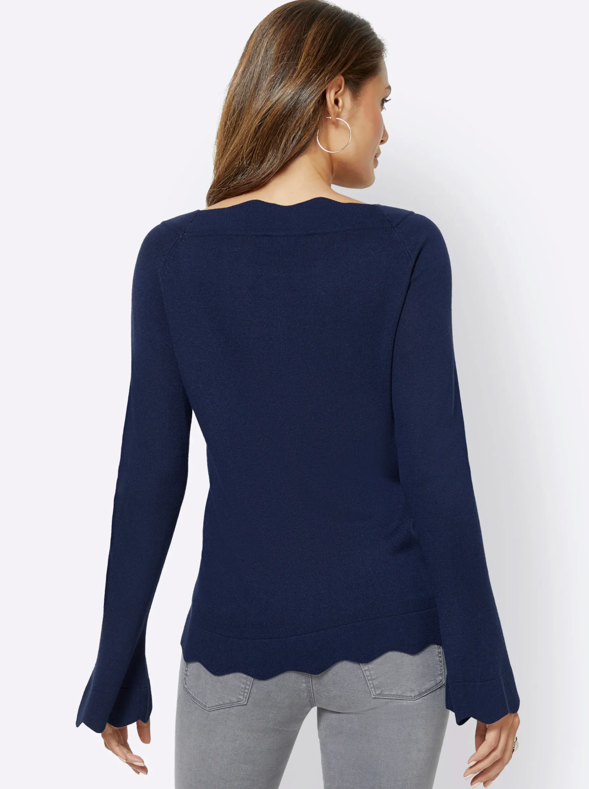 Pullover| Strickpullover mit Wellenkanten marine