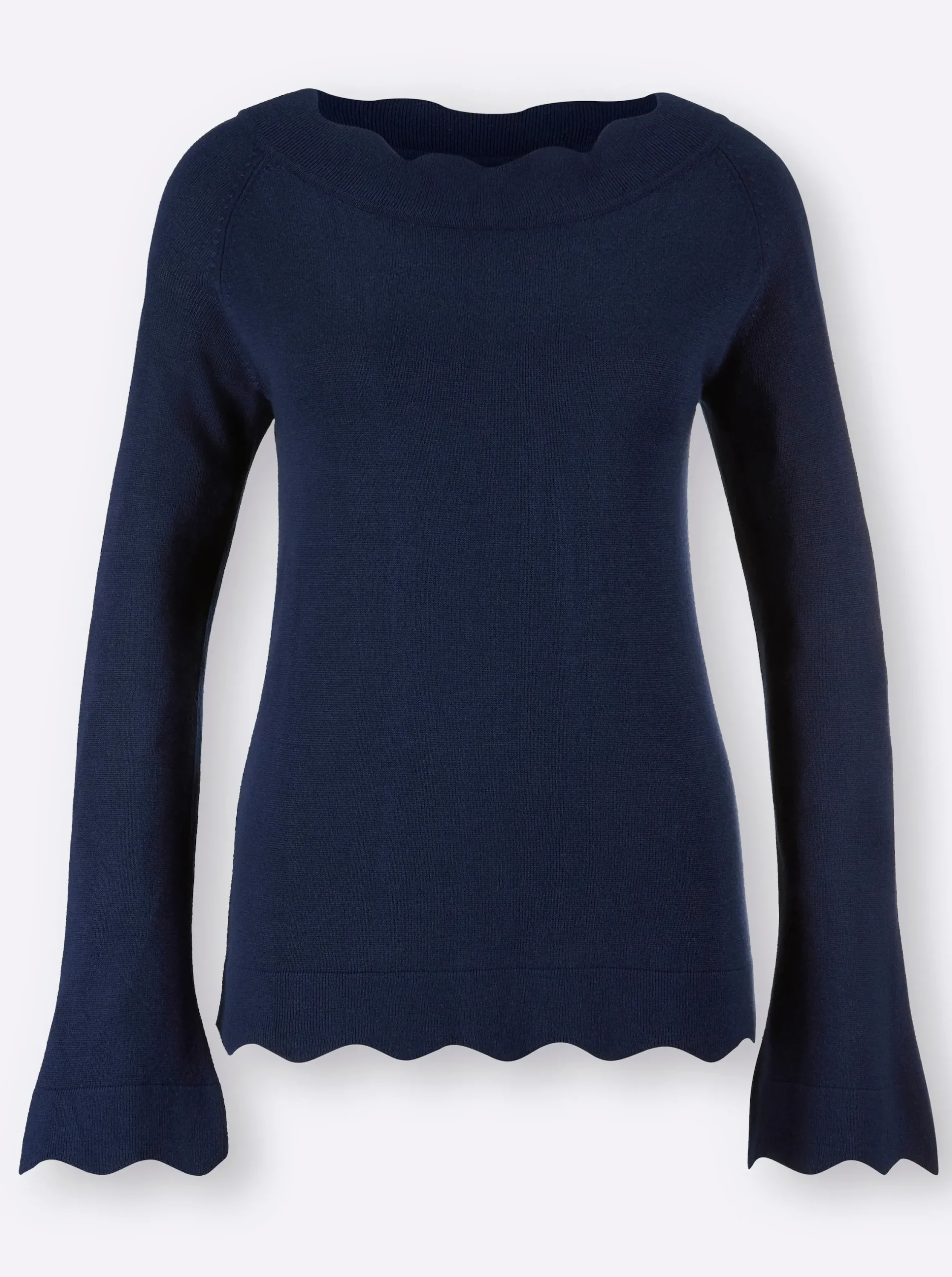 Pullover| Strickpullover mit Wellenkanten marine