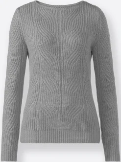 Pullover| Strickpullover mit Zopfmuster steingrau-meliert