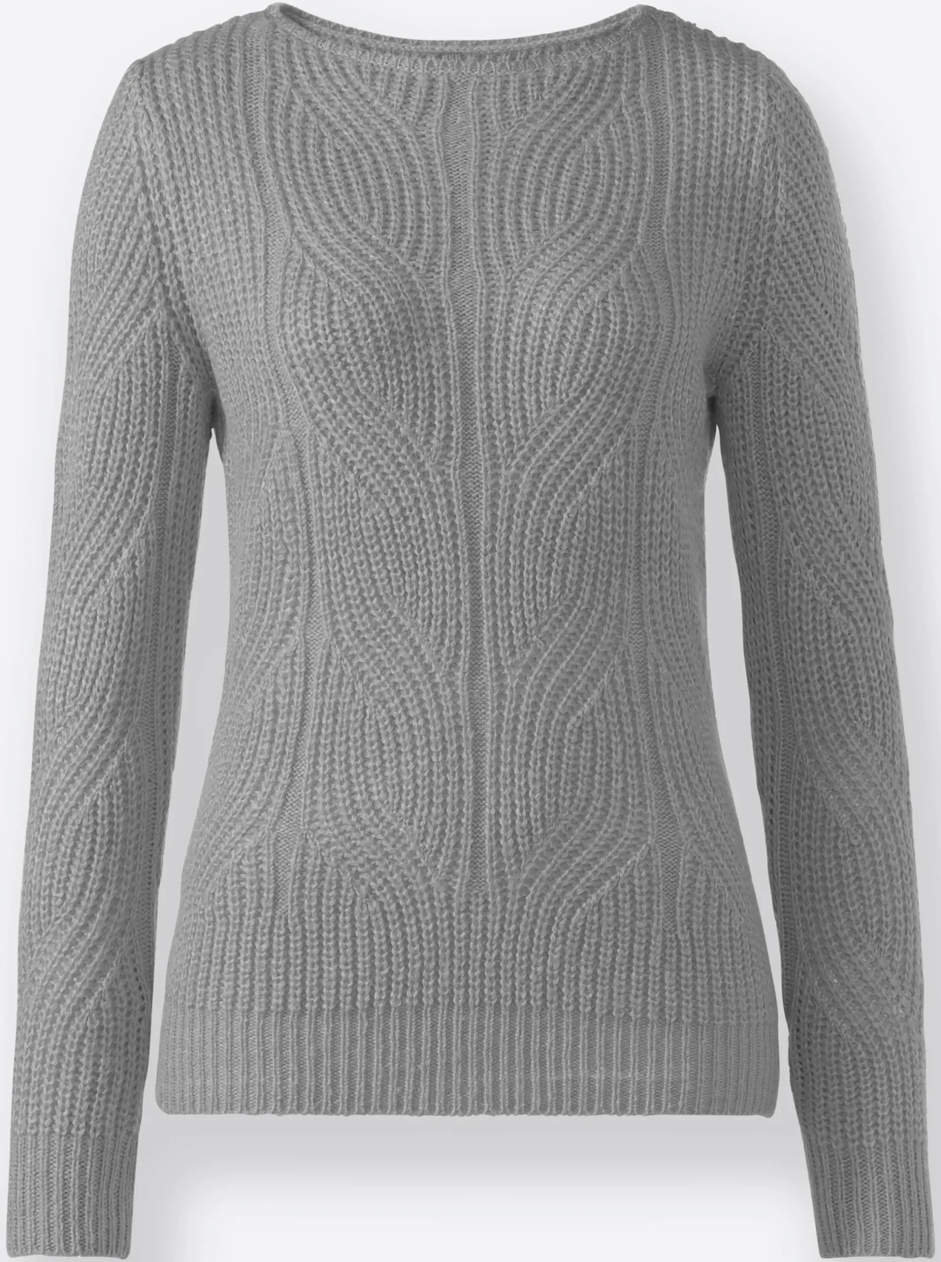 Pullover| Strickpullover mit Zopfmuster steingrau-meliert