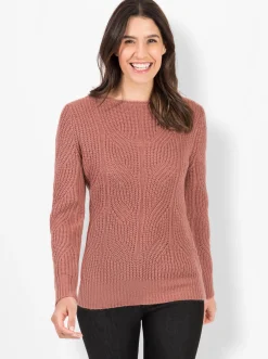 Pullover| Strickpullover mit Zopfmuster rosenholz-meliert
