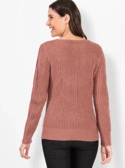 Pullover| Strickpullover mit Zopfmuster rosenholz-meliert