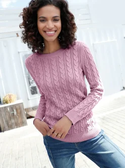 Basics| Strickpullover mit Zopfmuster altrosé