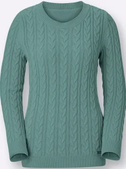 Basics|Pullover| Strickpullover mit Zopfmuster jadegrün