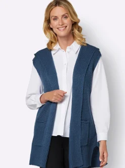 Jacken| Strickweste mit Kapuze, Ripp-Optik jeansblau
