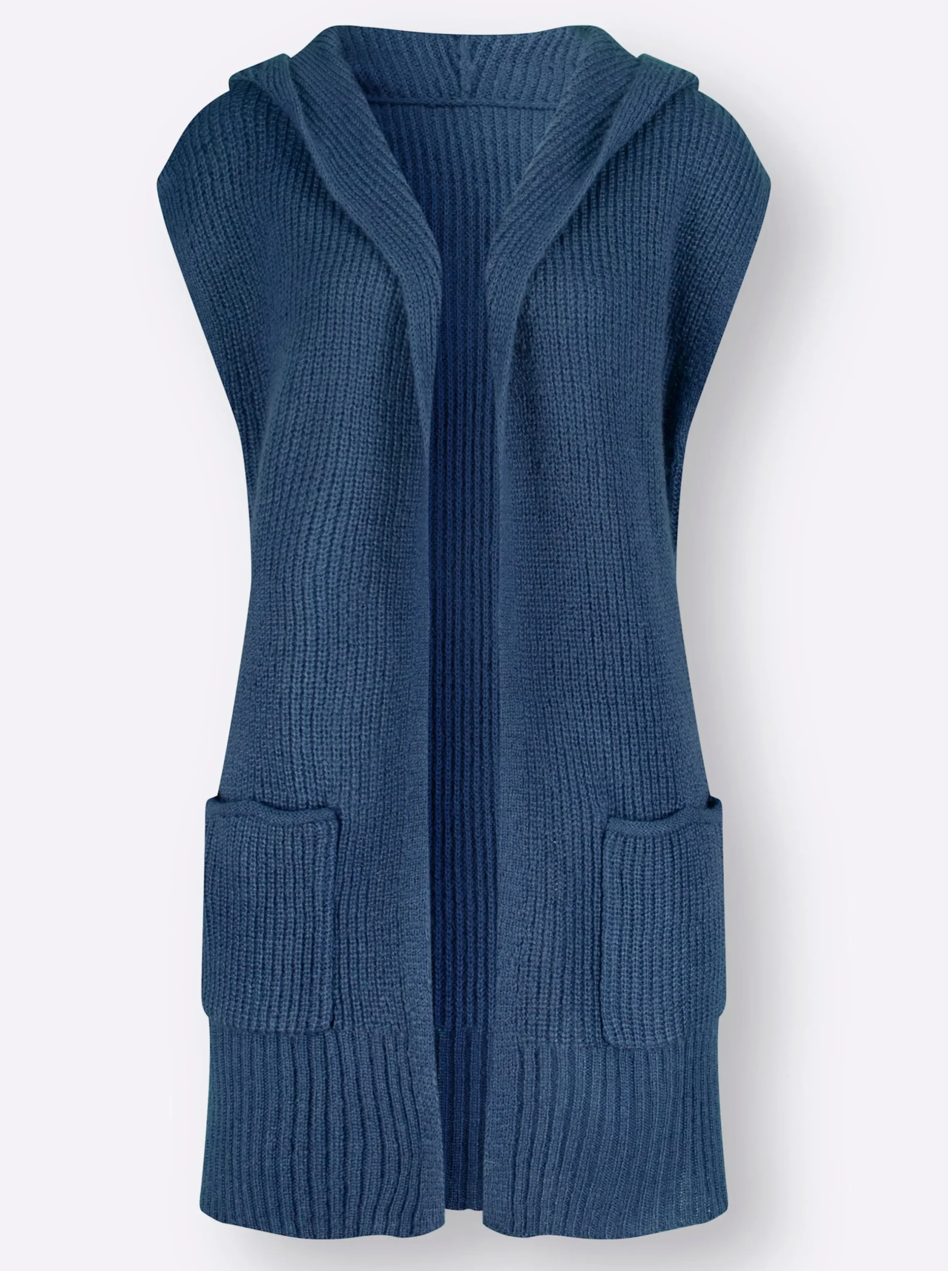 Jacken| Strickweste mit Kapuze, Ripp-Optik jeansblau
