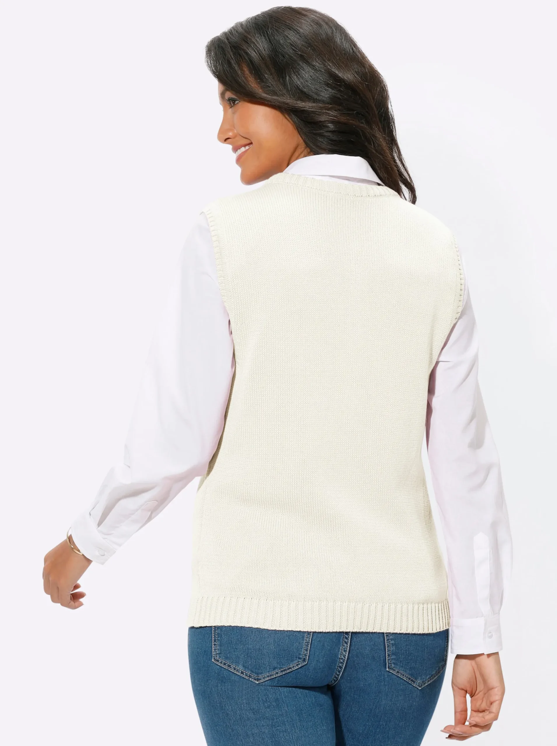 Jacken| Strickweste mit Reißverschluss wollweiß