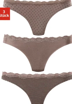 Unterhosen|LASCANA String taupe-uni,gepunktet-gestreift,gestreift