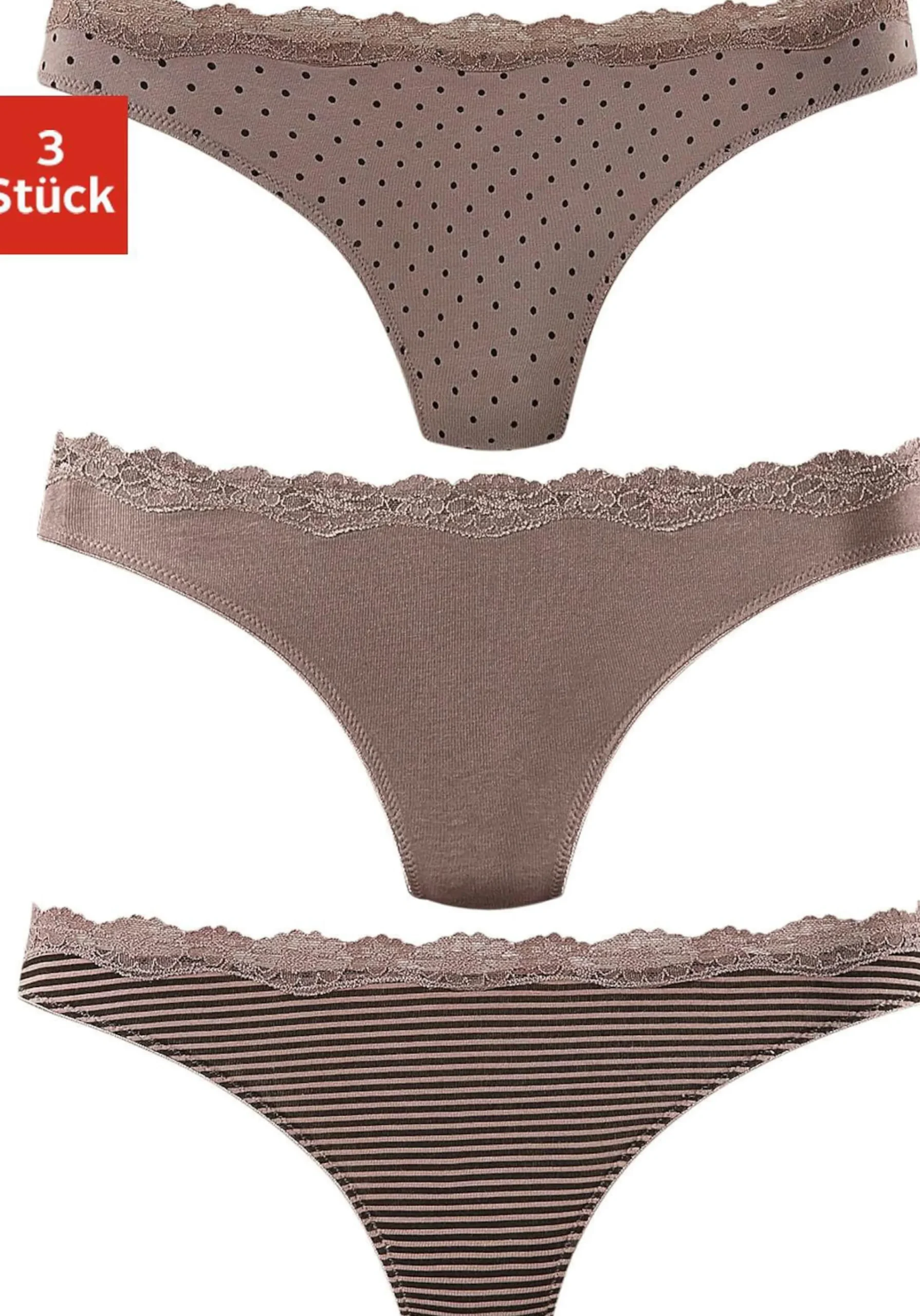 Unterhosen|LASCANA String taupe-uni,gepunktet-gestreift,gestreift