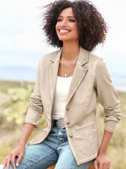 Blazer|heine Sweatblazer mit Ziersteinen beige