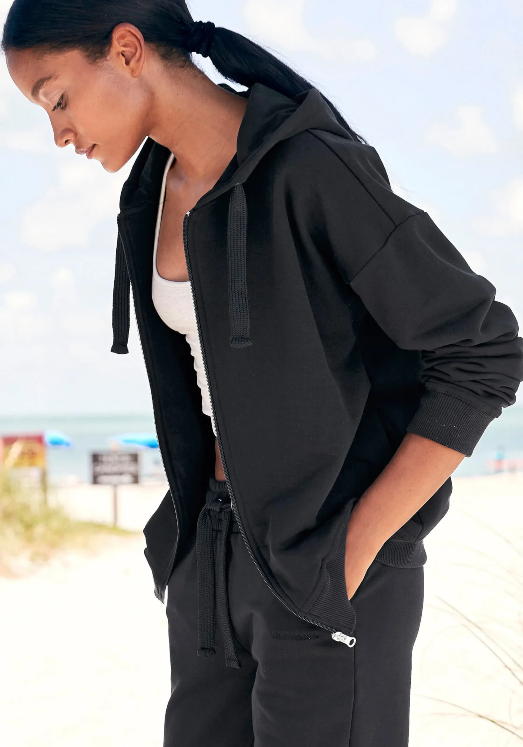 Homewear|Homewear|LASCANA Sweatjacke schwarz