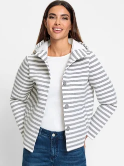 Jacken|heine Sweatjacke steingrau-ecru-geringelt