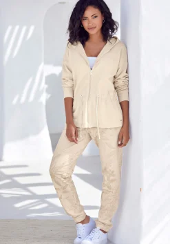 Homewear|Jacken|LASCANA Sweatjacke beige