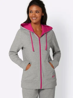 Homewear|Homewear|feel good Sweatjacke mit 2 Känguru-Taschen grau-pink