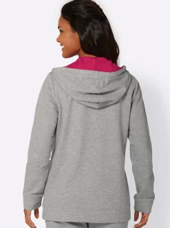 Homewear|Homewear|feel good Sweatjacke mit 2 Känguru-Taschen grau-pink