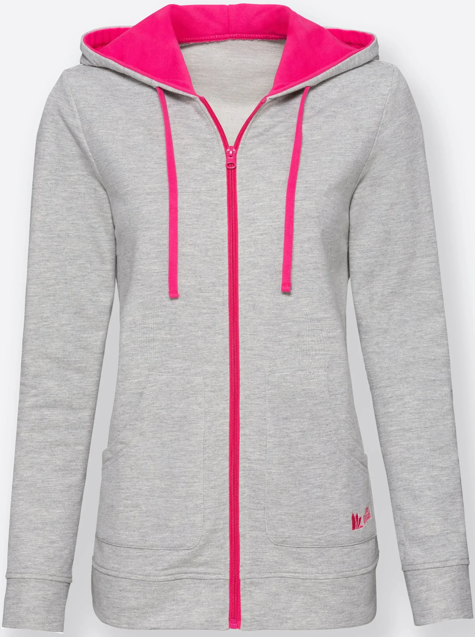 Homewear|Homewear|feel good Sweatjacke mit 2 Känguru-Taschen grau-pink