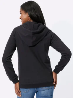 Pullover| Sweatjacke mit Druck und Glitzersteinchen schwarz
