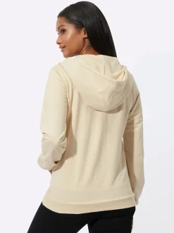 Pullover| Sweatjacke mit Druck und Glitzersteinchen sand