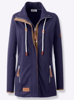 Jacken| Sweatjacke mit Paspeln aus Leder-Imitat marine