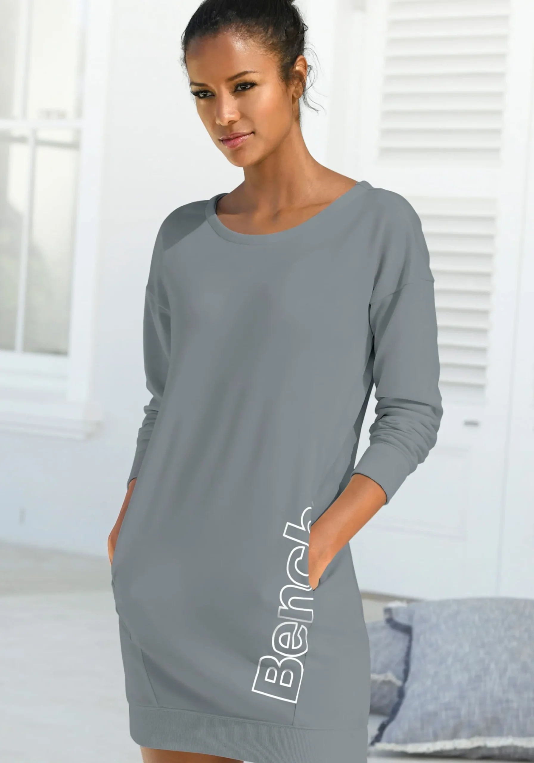 Homewear|Kleider| Sweatkleid stone-weiß