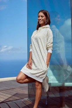 Homewear|Homewear|LASCANA Sweatkleid hellgelb-hellgrau-gemustert