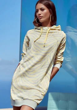 Homewear|Homewear|LASCANA Sweatkleid hellgelb-hellgrau-gemustert