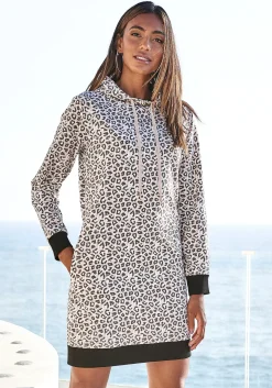 Kleider|LASCANA Sweatkleid beige-schwarz