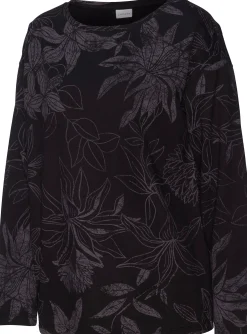 Shirts|LASCANA Sweatshirt schwarz-gemustert