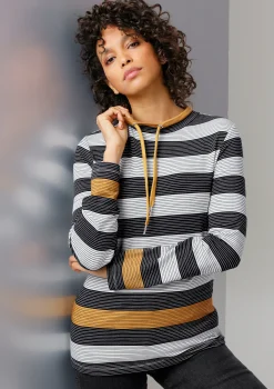 Shirts|CREATION L PREMIUM Sweatshirt schwarz-ocker-gestreift