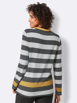 Shirts|CREATION L PREMIUM Sweatshirt schwarz-ocker-gestreift