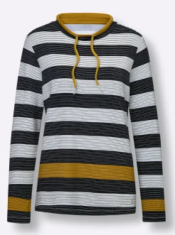 Shirts|CREATION L PREMIUM Sweatshirt schwarz-ocker-gestreift