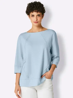 Pullover|Shirts|CREATION L PREMIUM Sweatshirt im Lagenlook mit Webbesatz hellblau