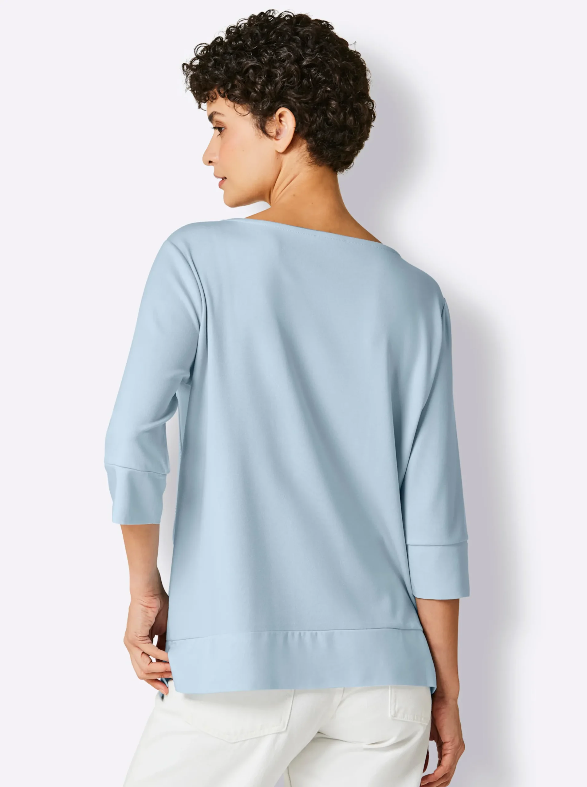 Pullover|Shirts|CREATION L PREMIUM Sweatshirt im Lagenlook mit Webbesatz hellblau