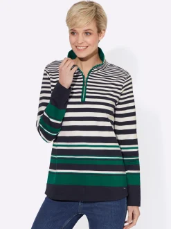 Pullover| Sweatshirt im Streifen-Dessin marine-dunkelgrün-gestreift