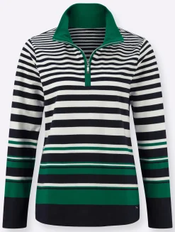 Pullover| Sweatshirt im Streifen-Dessin marine-dunkelgrün-gestreift