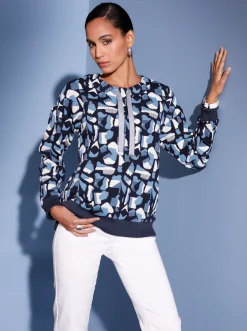 Pullover| Sweatshirt in Jacquard-Qualität, bedruckt mittelblau-royalblau-gemustert