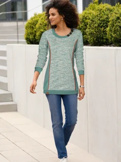 Pullover| Sweatshirt in Longform jade-weiß-meliert
