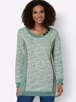 Pullover| Sweatshirt in Longform jade-weiß-meliert