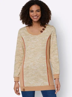 Shirts| Sweatshirt in Longform camel-weiß-meliert