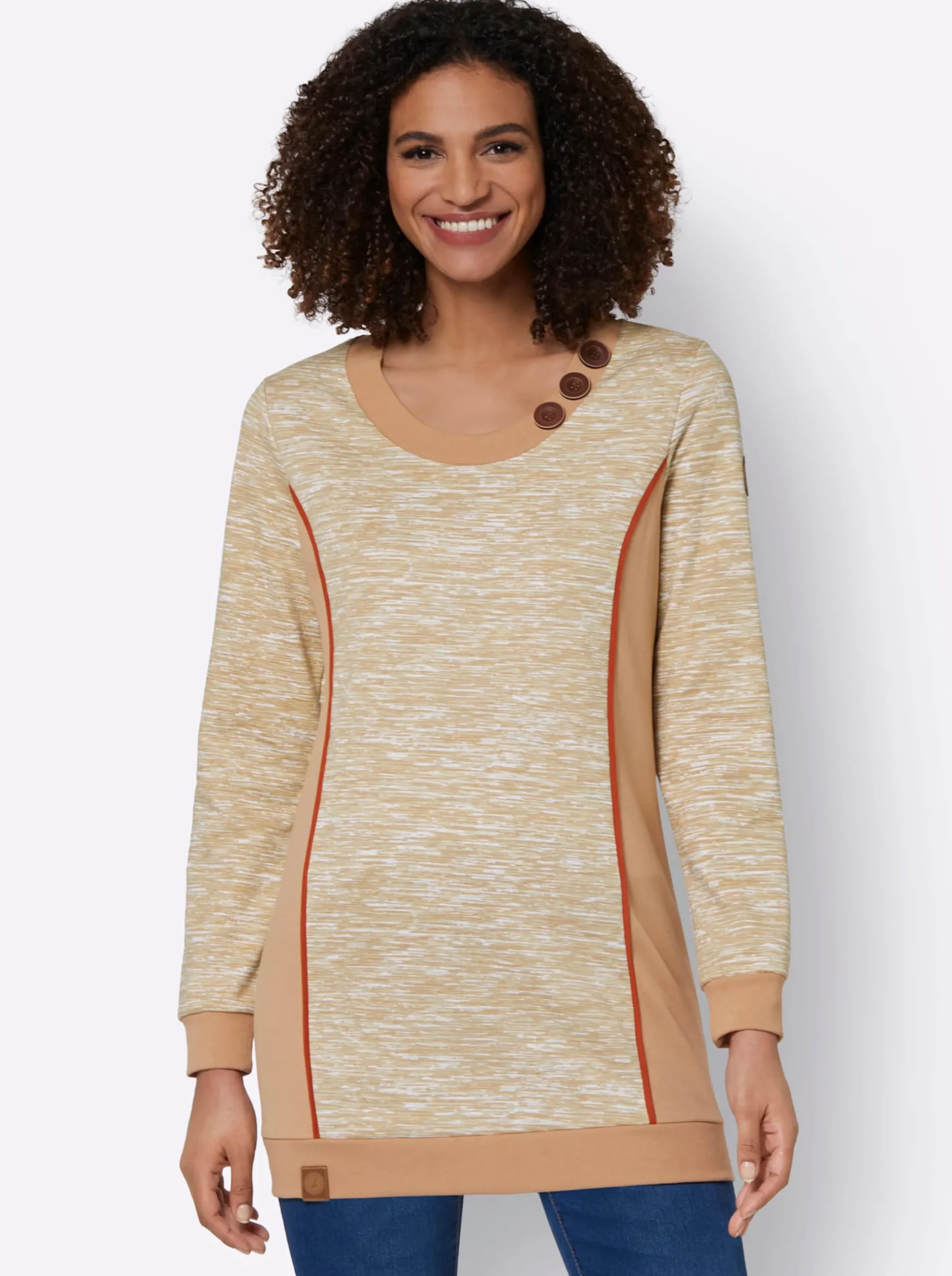 Shirts| Sweatshirt in Longform camel-weiß-meliert
