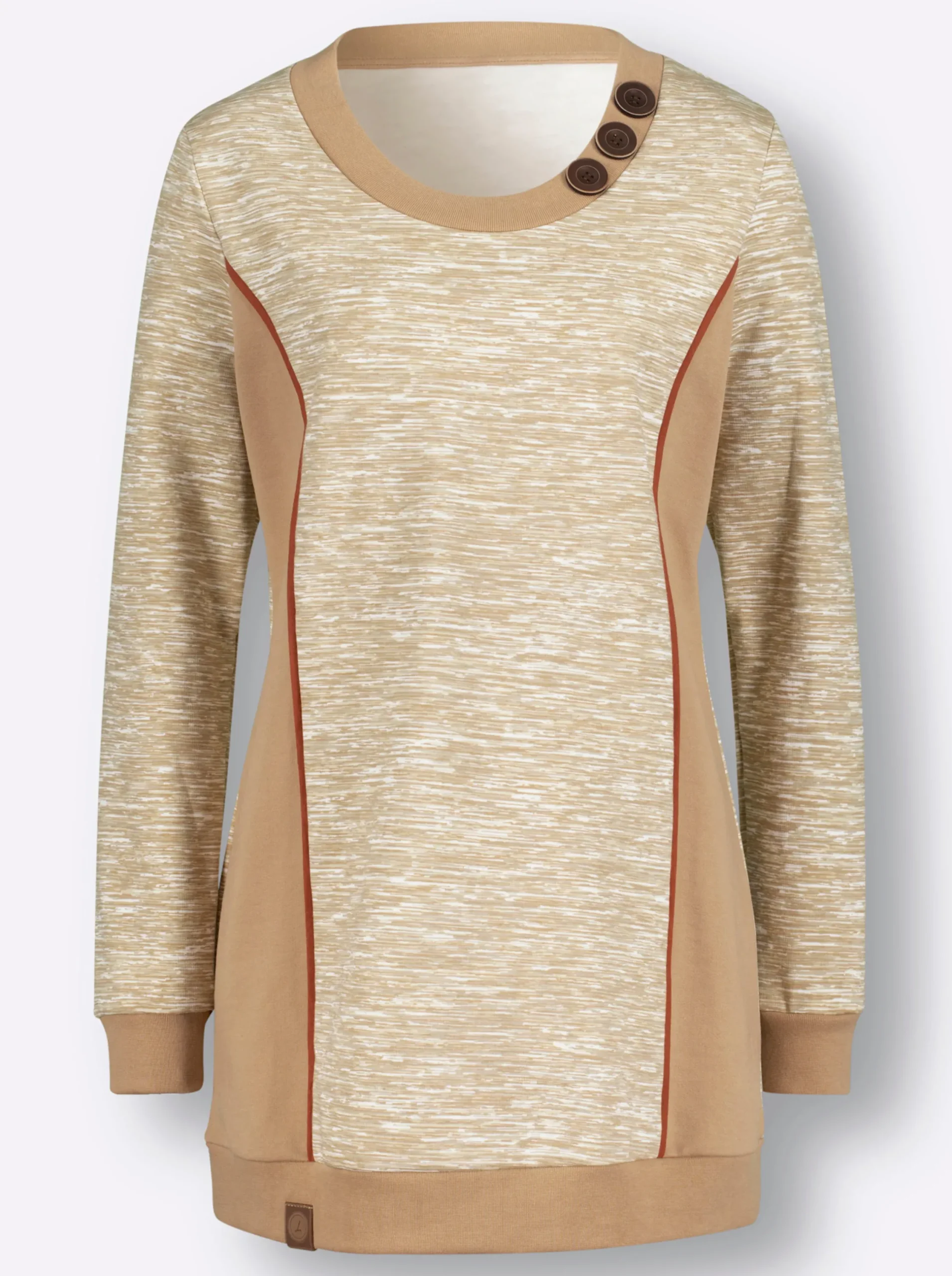 Shirts| Sweatshirt in Longform camel-weiß-meliert