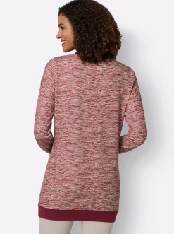 Pullover|Shirts| Sweatshirt in Longform dunkelrot-weiß-meliert