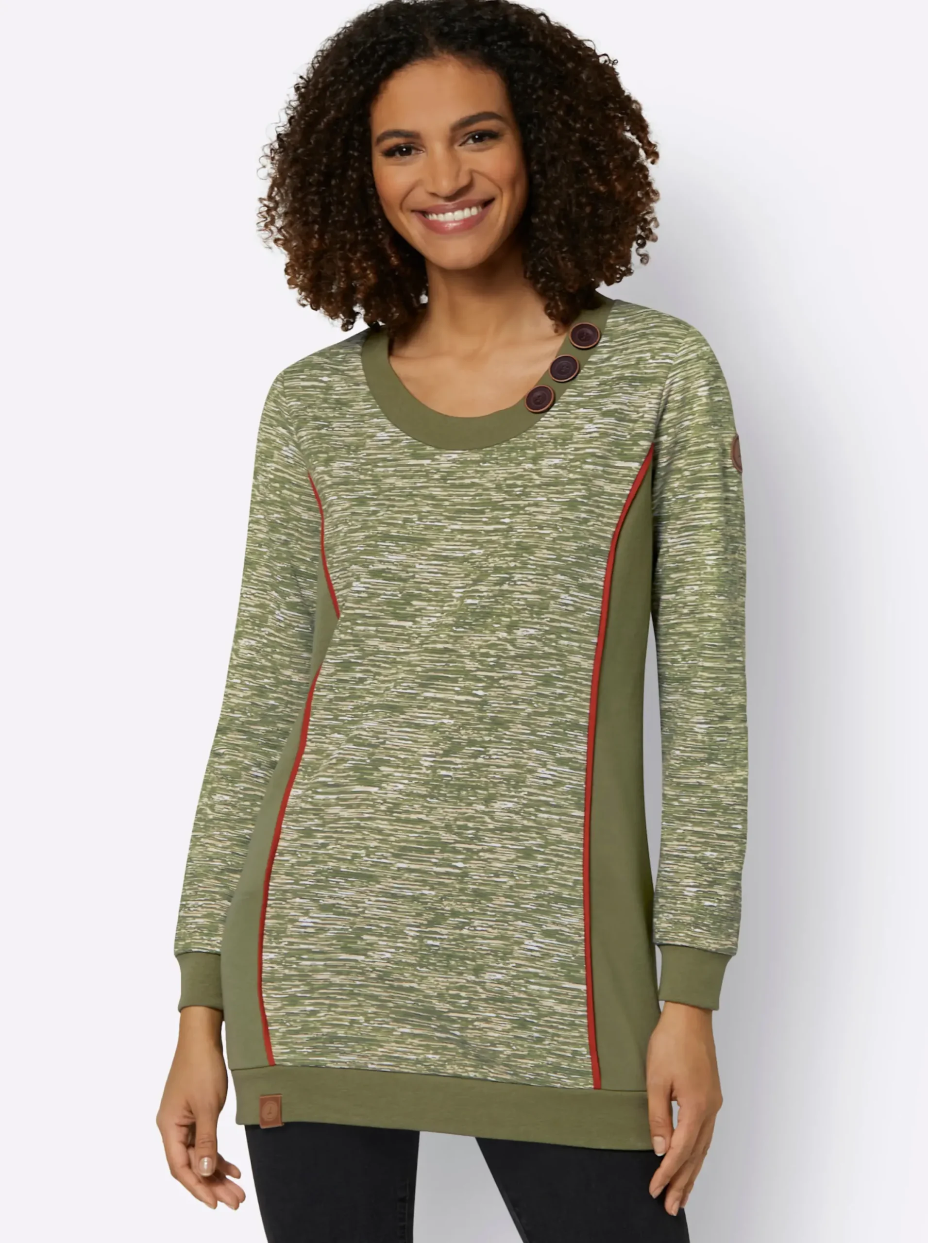 Shirts| Sweatshirt in Longform olive-weiß-meliert