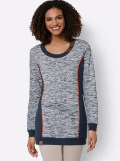 Pullover|Shirts| Sweatshirt in Longform marine-weiß-meliert