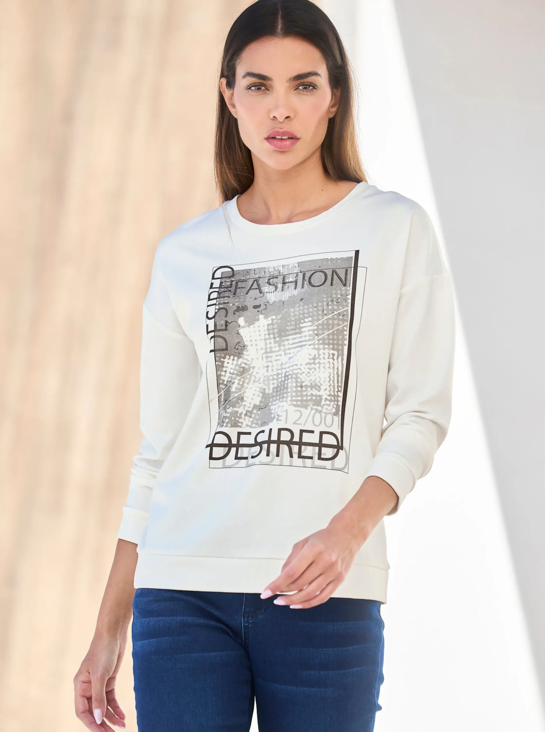 Pullover|heine Sweatshirt mit überschnittenen Schultern ecru